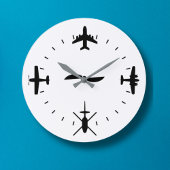 Clock Face with Airplane icons Cool Pilot Aviation Große Wanduhr
