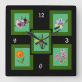 Clock - Five Flowers Quadratische Wanduhr (Vorderseite)