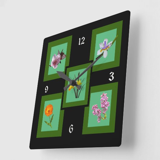 Clock - Five Flowers Quadratische Wanduhr (Winkel)