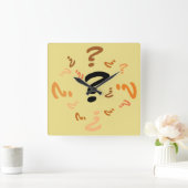 Clock - Frage Marks in Orange und Brown Quadratische Wanduhr (Zuhause)