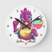 Clock in. Cluck out. Game on Pickleball Runde Wanduhr (Vorderseite)