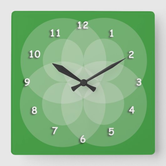Clock - Intersecting Circles with White Numerals Quadratische Wanduhr (Vorderseite)