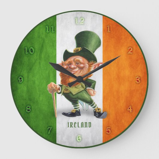 CLOCK - IRISH FLAG LEPRECHAUN GROßE WANDUHR (Vorderseite)
