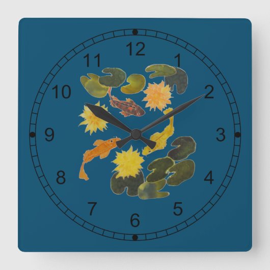Clock - Koi Among Lily Pads Quadratische Wanduhr (Vorderseite)