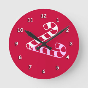 Clock - Large Candy Cane with Shadow Runde Wanduhr