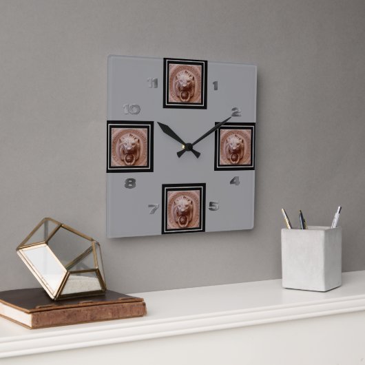 Clock - Lion Head Door Knocker Quadratische Wanduhr (Büro)