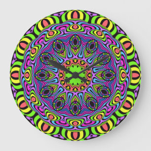 Clock Mandala - neon 1 Große Wanduhr