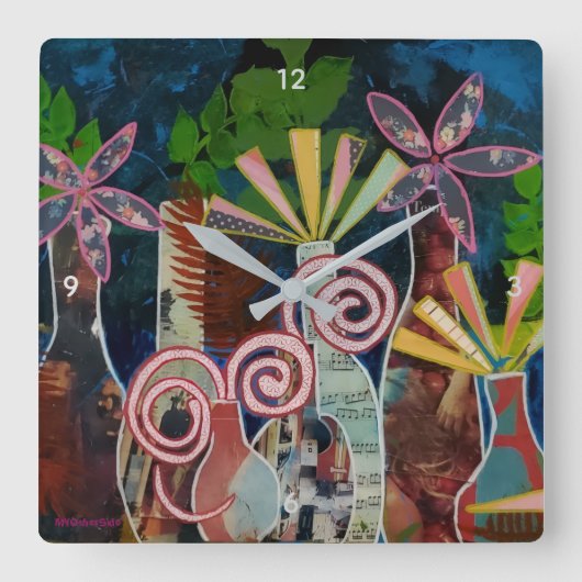 Clock mit Cut Blume Art Quadratische Wanduhr (Vorderseite)