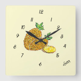 Clock  : Pineapples  Quadratische Wanduhr