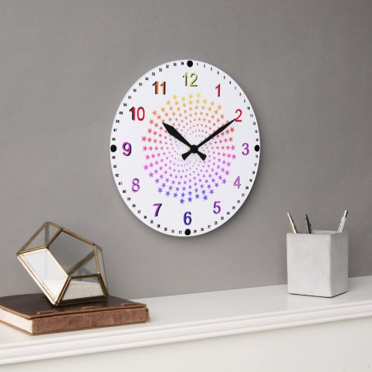 Clock - Rainbow Colored Stars Große Wanduhr (Büro)