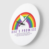 Clock Rainbow God's Promise w/Dove Genesis Script Große Wanduhr (Winkel)