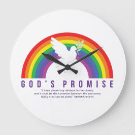 Clock Rainbow God's Promise w/Dove Genesis Script Große Wanduhr