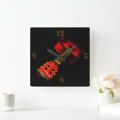 CLOCK - RED GUITAR ON BLACK QUADRATISCHE WANDUHR (Zuhause)