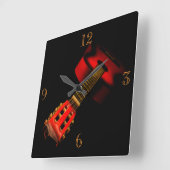 CLOCK - RED GUITAR ON BLACK QUADRATISCHE WANDUHR (Winkel)