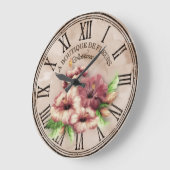 Clock Round Vintag Look "Hibiskus" Var02 Große Wanduhr (Winkel)