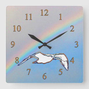 Clock - Seagull with Rainbow Highlights Quadratische Wanduhr