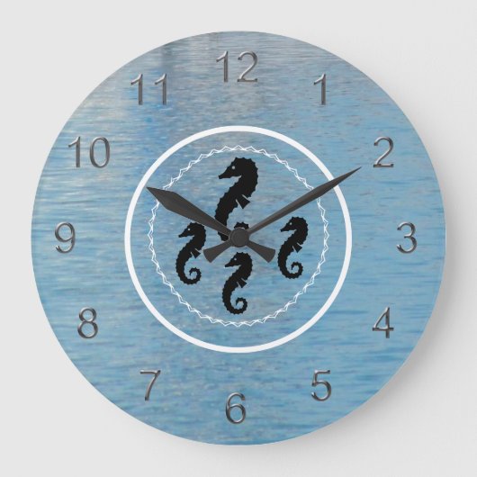 Clock - Seahorses, Water and White Rings Große Wanduhr (Vorderseite)