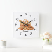 clock, square, bakery, bread, pane quadratische wanduhr (Zuhause)