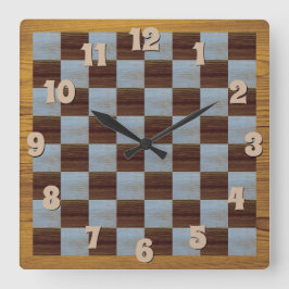 Clock square on a chessboard background quadratische wanduhr