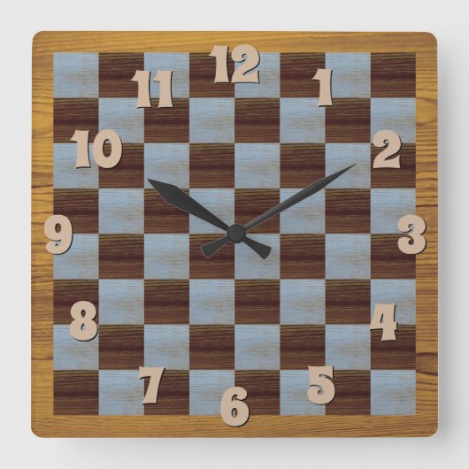Clock square on a chessboard background quadratische wanduhr (Vorderseite)