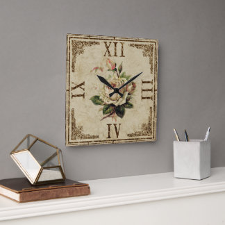 Clock Square Vintag Shabby Look "Rose natur Quadratische Wanduhr