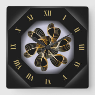 Clock-Tagon ~ Black & Gold ~ Black Hole ~ Quadratische Wanduhr
