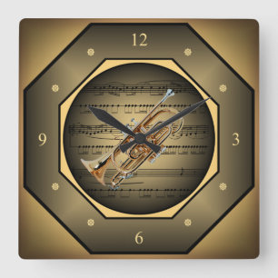 Clock-Tagon ~ Cornet ~ Sheet Music ~ Unique ~ Quadratische Wanduhr