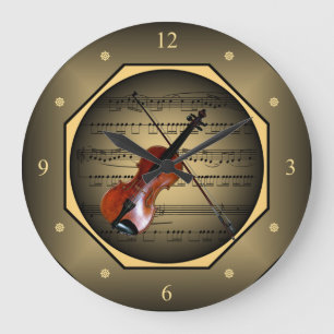 Clock-Tagon ~ Geige ~ Blatt Music ~ Unique ~ Große Wanduhr