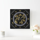 Clock-Tagon ~ Golden Bird ~ Butterfliegen ~ Blume  Quadratische Wanduhr (Zuhause)