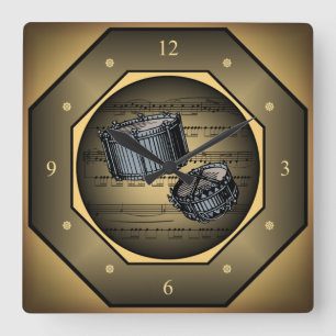 Clock-Tagon ~ Snare Drums ~ Sheet Music ~ Toskana Quadratische Wanduhr