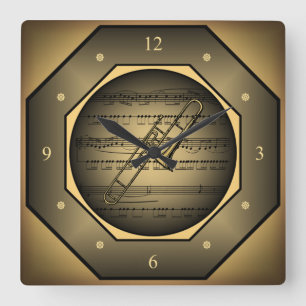 Clock-Tagon ~ Trombone ~ Sheet Music ~ Toskana ~ Quadratische Wanduhr