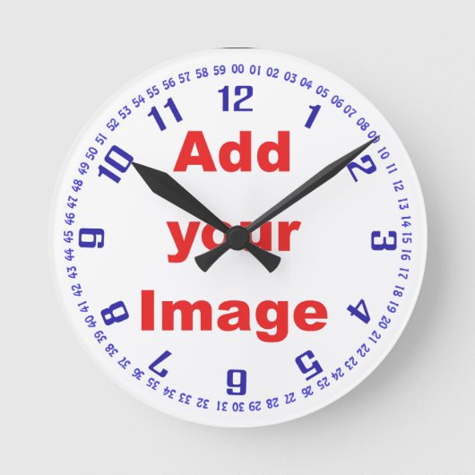 Clock template - Numbers & seconds blue- Add Image Runde Wanduhr (Vorderseite)