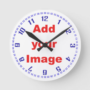 Clock template - Numbers & seconds blue- Add Image Runde Wanduhr