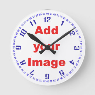 Clock template - Numbers & seconds blue- Add Image Runde Wanduhr