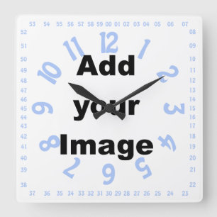 Clock template - Square numbered blue  - Add Image Quadratische Wanduhr