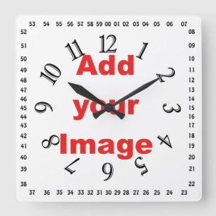 Clock template - Square & numbers - Add your Image Quadratische Wanduhr