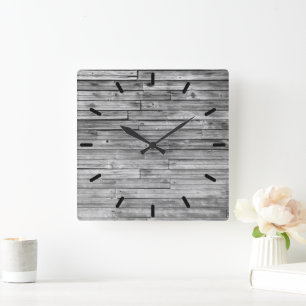Clock - Weathered Barn Wood Quadratische Wanduhr