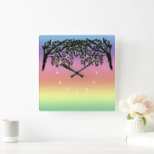 Clock - Weeping Branch and Rainbow Quadratische Wanduhr (Zuhause)