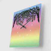 Clock - Weeping Branch and Rainbow Quadratische Wanduhr (Winkel)