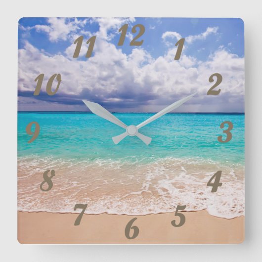 Clock with Beach Scene - Very Relaxing Quadratische Wanduhr (Vorderseite)