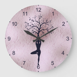 CLOCK - YOGA LADY SILHOUETTE TREE GROßE WANDUHR