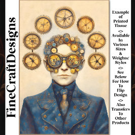 Clockpunk Steampunk Man, Blue & Gold Z7 Decoupage Seidenpapier