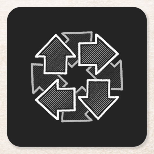 Clockwise Arrows Minimal Geometric Black Variant 2 Rechteckiger Pappuntersetzer (Vorderseite)
