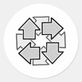 Clockwise Arrows Minimal Geometric White Variant 1 Runder Aufkleber