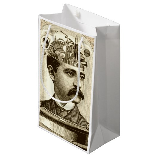 Clockwork Brain STEAMPUNK Vintag Kleine Geschenktüte (Vorderseite Schrägansicht)