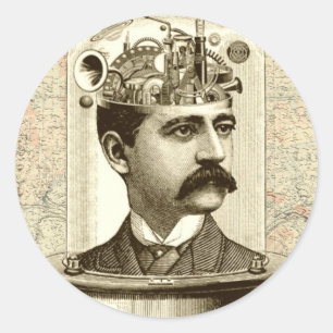 Clockwork Brain STEAMPUNK Vintag Runder Aufkleber