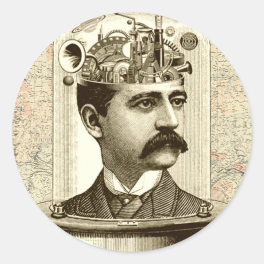 Clockwork Brain STEAMPUNK Vintag Runder Aufkleber (Vorderseite)