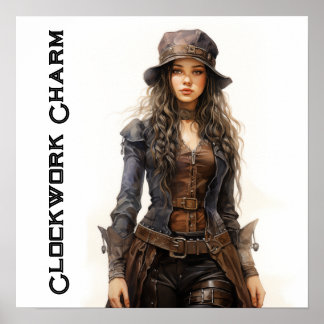 Clockwork Charm Steampunk Vintage junge Frau Poster