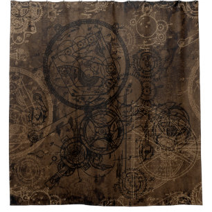 Clockwork Collage Brown Duschvorhang