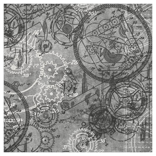 Clockwork Collage Grau Stoff (Muster)